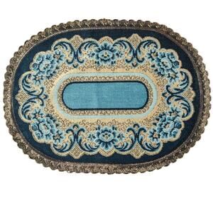 Rare Luxe Set of 6 Blue WEDGWOOD Velvet Brocade Rose Placemats Belgium Vintage